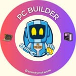 pc builder scritta con un robot centrale