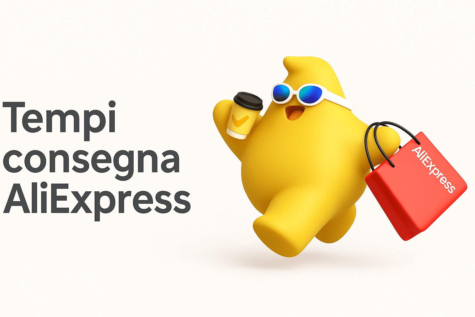 Banner orizzontale con icona omino AliExpress e testo Tempi consegna AliExpress su sfondo neutro.