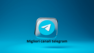 pulsante blu con freccia bianca e scritta migliori canali telegram in nero