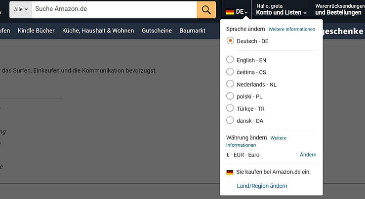 menu amazon esteri